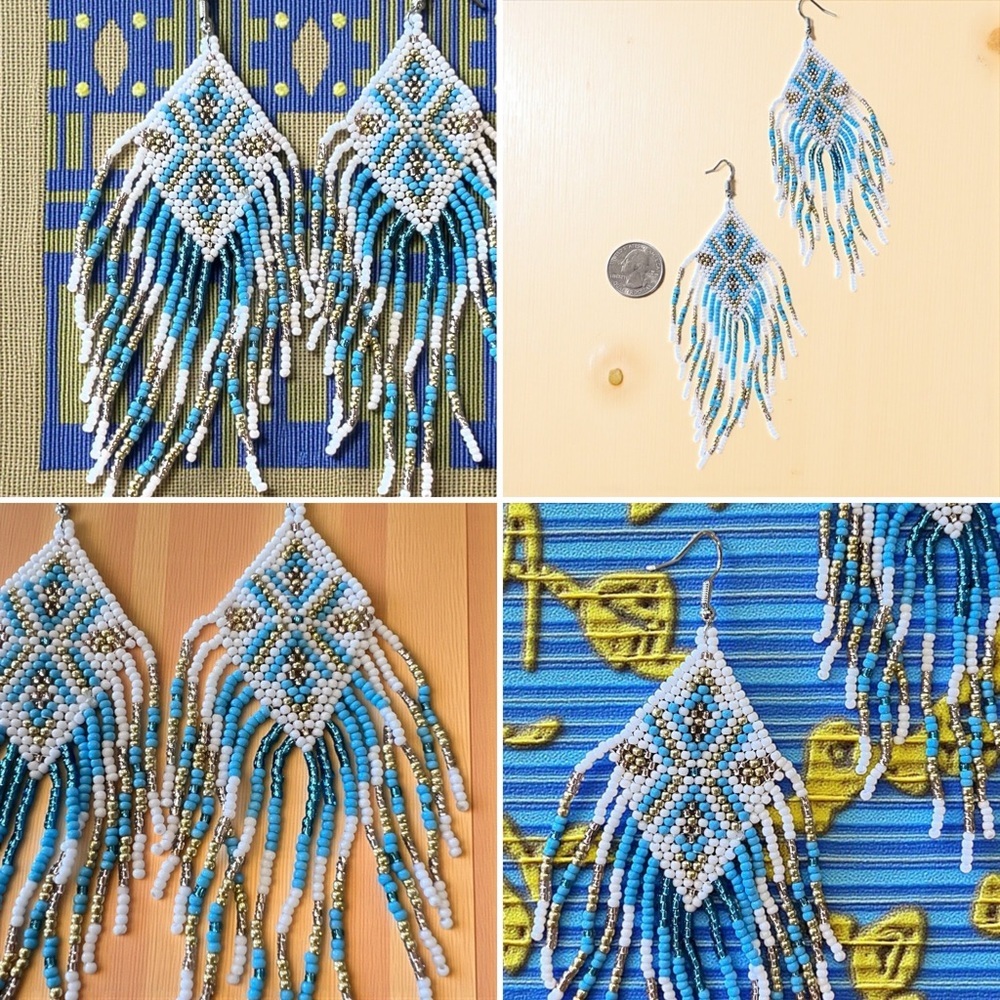 Southwestern Handbeaded Beaded Fringe Earrings - Picture 11 of 11